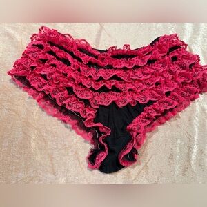 Red & Black Lace Ruffle Lingerie Panties Cheeky Burlesque Festival Style